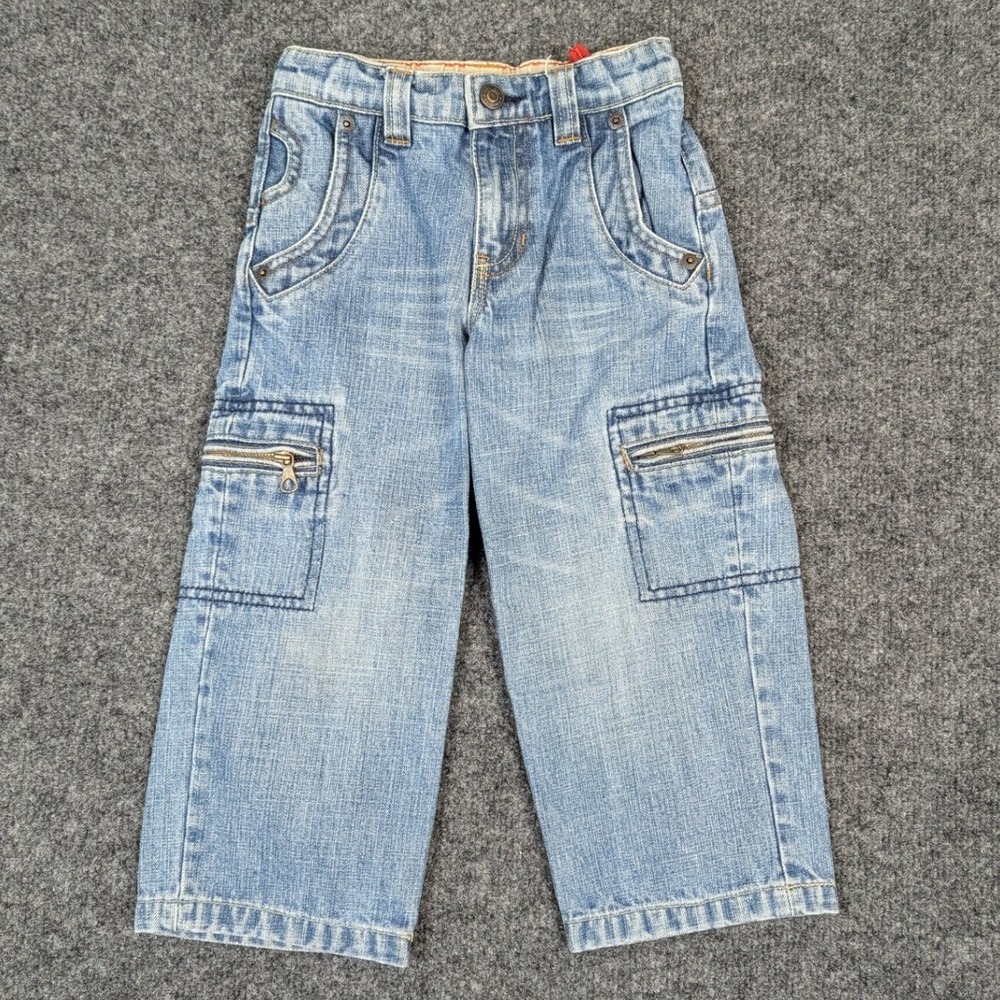 Baby Gap Toddler Boys Light Wash Cargo Jeans Blue Denim Size 3T Adjustable Waist
